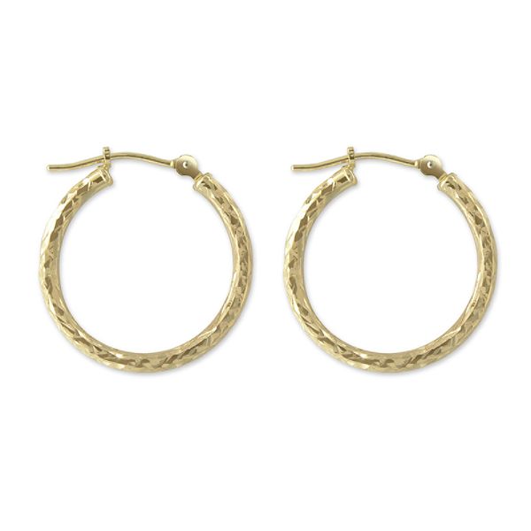 14k Yellow Gold Diamond Cut Hoop Earrings E75617