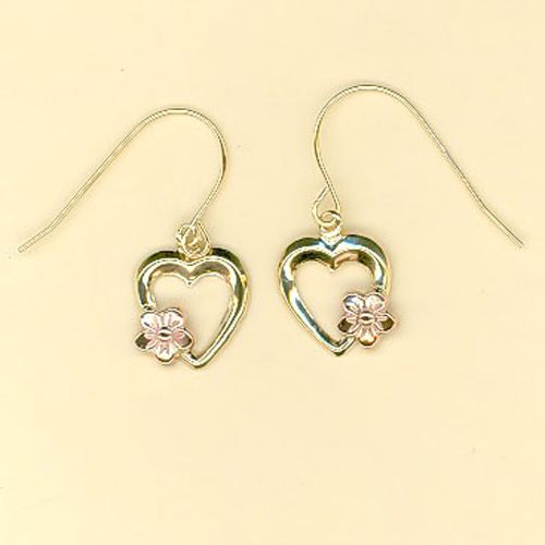14k Yellow & Pink Gold Open Heart Earrings