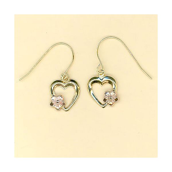 14k Yellow & Pink Gold Open Heart Earrings With Flower E75828