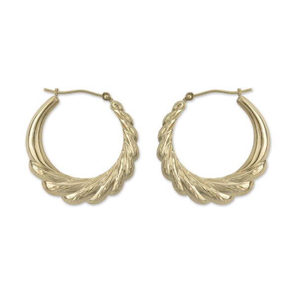14k Yellow Gold Diamond Cut Fluted Hoop Earrings E76580