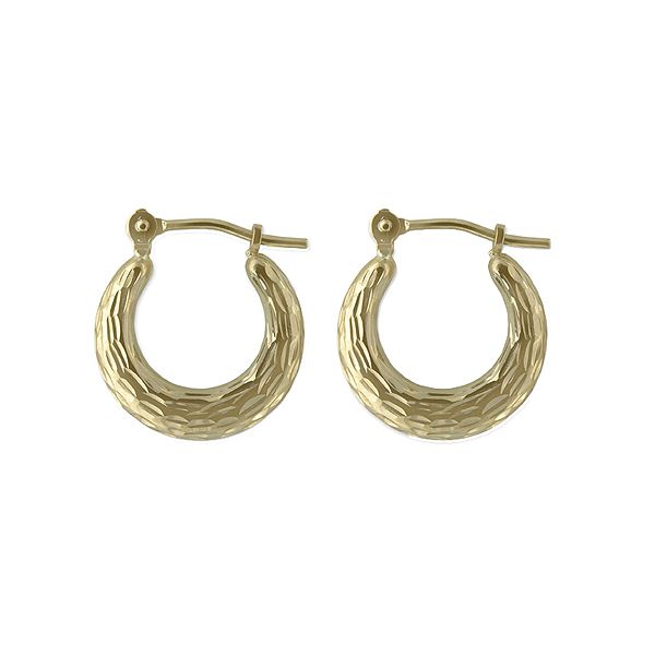 14k Yellow Gold Small Full Diamond Cut Hoop Earrings E77211