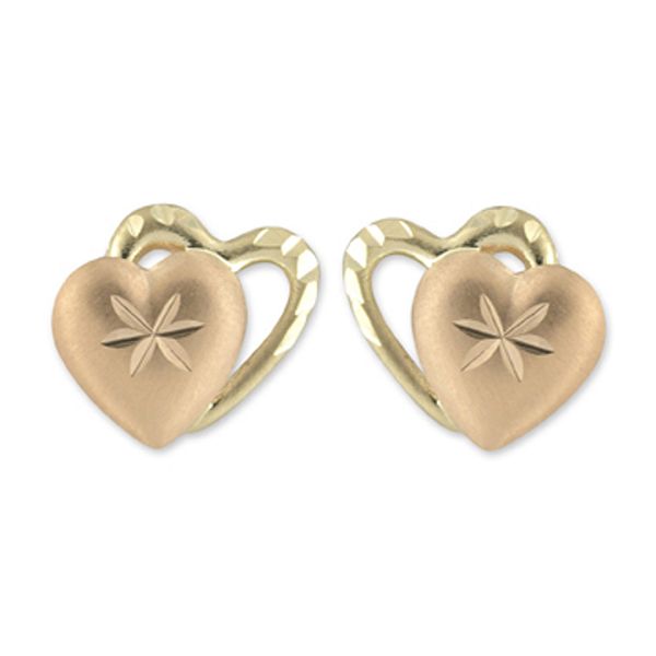 14k Yellow & Rose Gold Diamond Cut Overlap Heart Earrings E77423