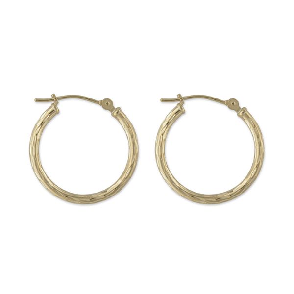 14k Yellow Gold Hoop Earrings With Full Diamond Cut E78377