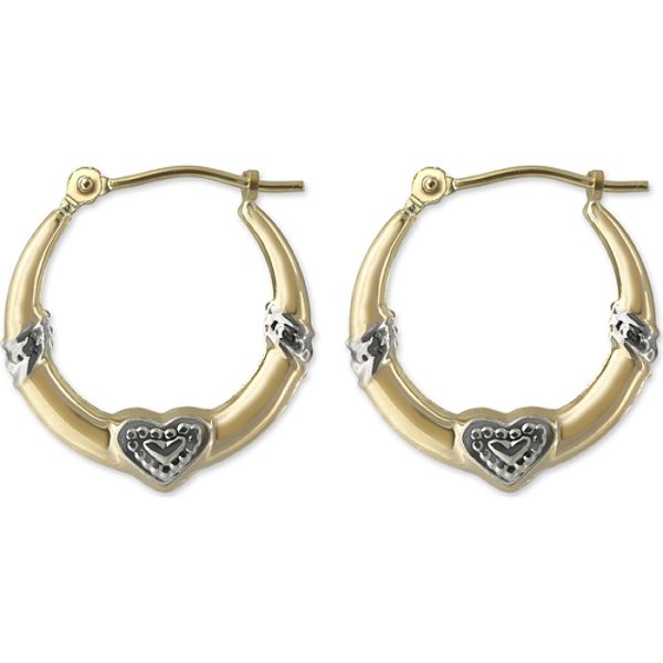 14k Yellow Gold Heart Stamp Design Hoop Earrings E78669.KD