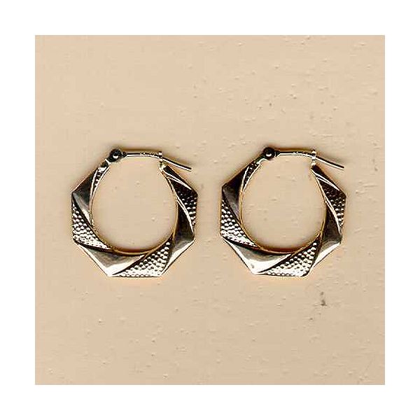 14k Yellow Gold Octagon Pattern Hoop Earrings E78708