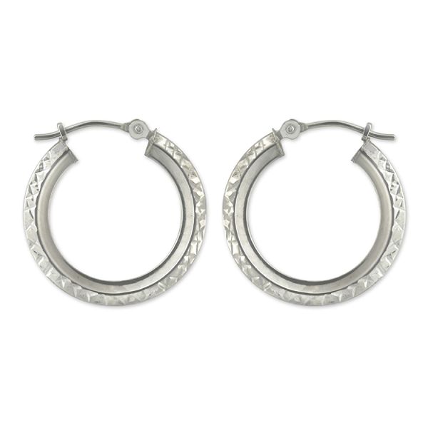 14k White Gold Angle Diamond Cut Hoop Earrings E78747