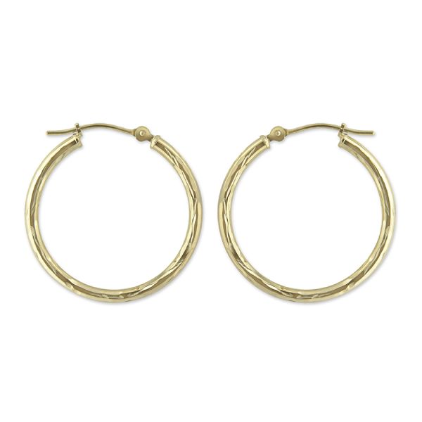 14k Yellow Gold Full Diamond Cut Hoop Earrings E79048