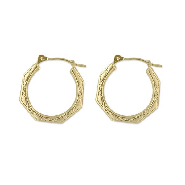 14k Yellow Gold Engraved Hoop Earrings E79124