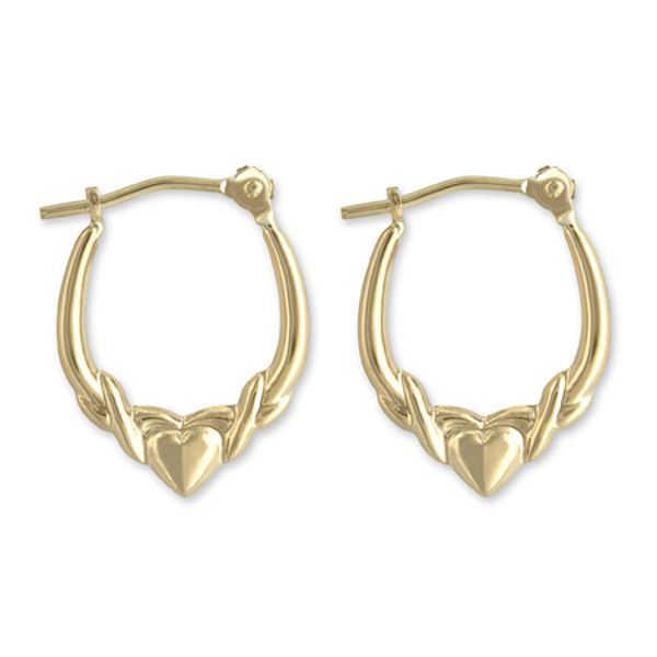 14k Yellow Gold Oval Heart Hoop Earrings E79231