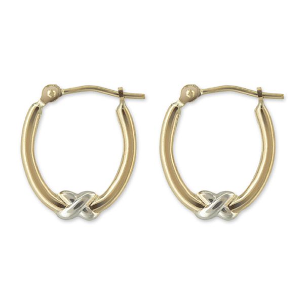 14k Yellow Gold Oval Hoop Earrings With Rhodium "x" Overlay E79322
