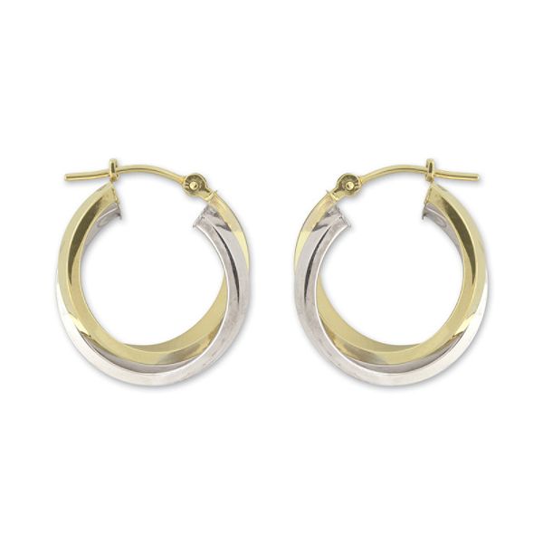 14k Two-tone Interlocking Square Tube Hoop Earrings