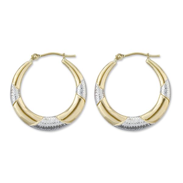 14k Two-tone Round Hoop Earrings E79540