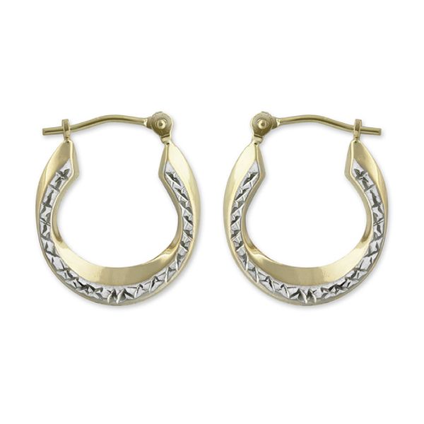 14k Yellow Gold Small Round Hoop Earrings With "x" Diamond Cut And E79551