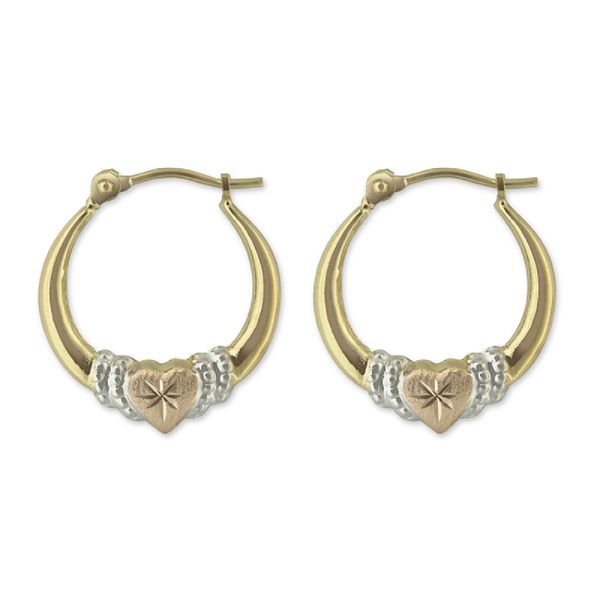 14k Tri-color Heart Hoop Earrings E79615