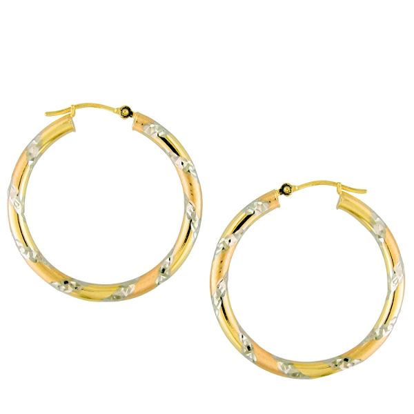 14k& Sterling Silver Diamond Cut Tri Color Hoop E87072.KM