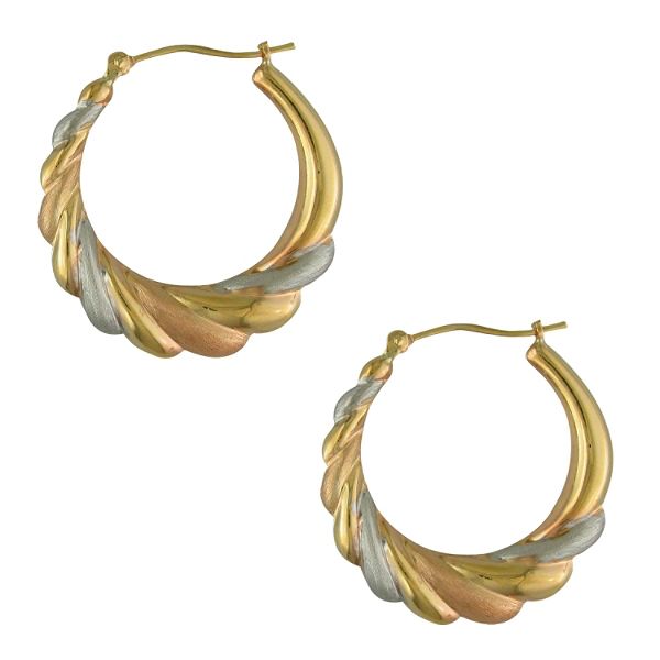 14k & Sterling Silver Tri Color Twist Hoop E87126.KM