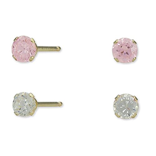 Disney 3mm Pink and White Cubic Zirconia 14k Yellow Gold Earring Set, Two Pair at Sears.com