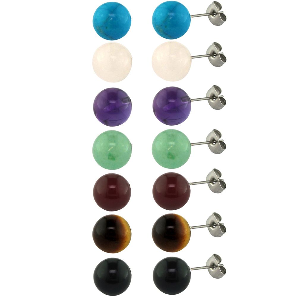 10mm Stud 7 Pair Set in Stainless Steel