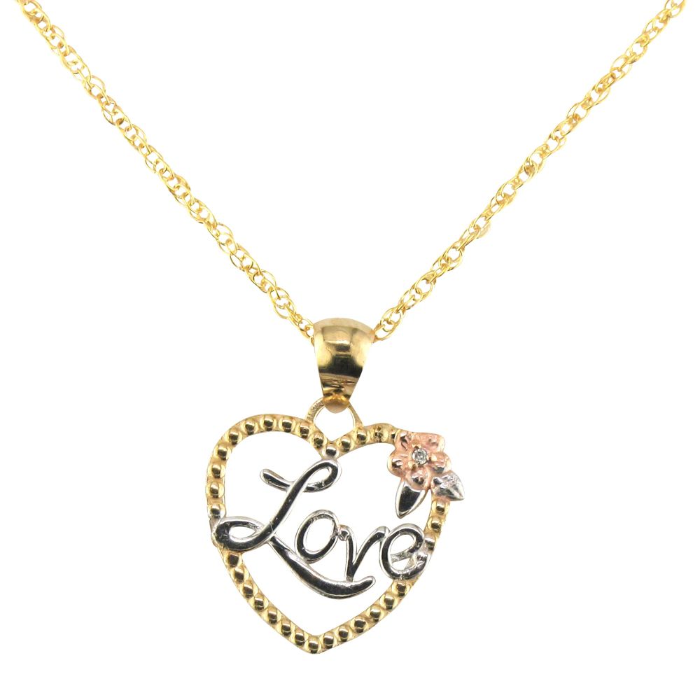 14kt Tri-color Diamond Accent Heart Pendant