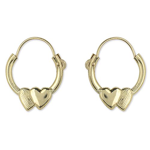 Disney 10mm Hoop Earrings in 14k Yellow Gold with Double Heart Design Displayed