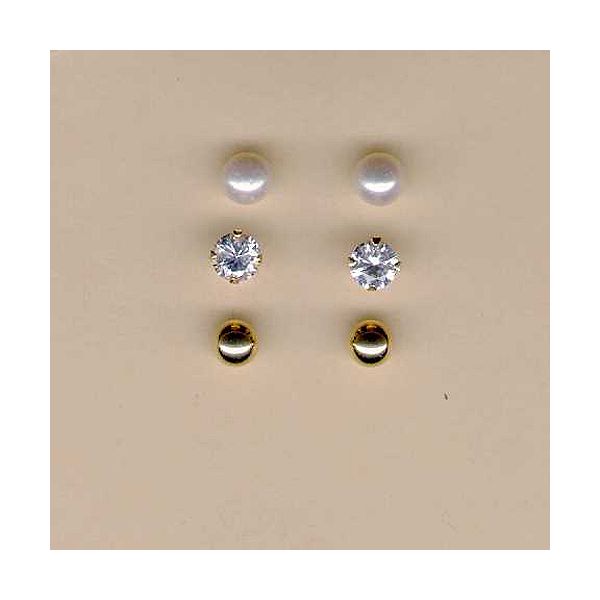 14k Yellow Gold Three Pair Earring Set Set0583