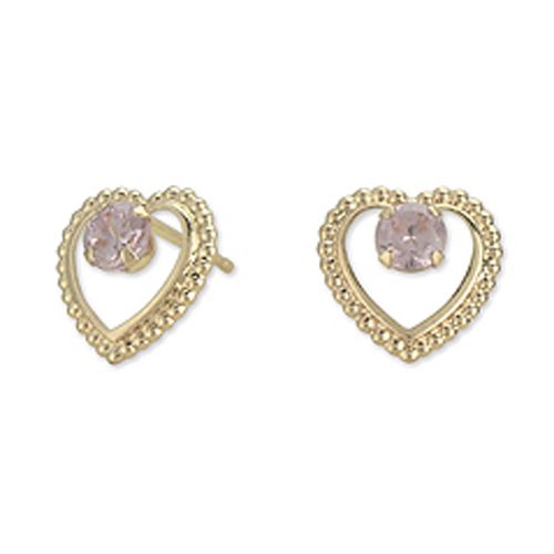Disney 14k Yellow Gold Beaded Heart Earrings With Pink Zirconia Accents at Sears.com