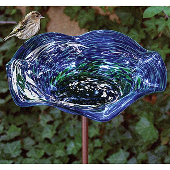 Echo Valley Illuminary Blue Swirl Birdbath With KD Stake