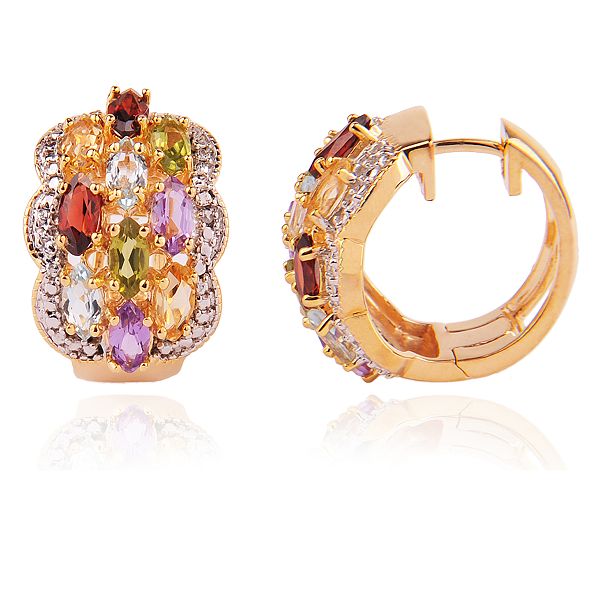 18k Gold Over Sterling Silver Multi-stone And Diamond Accent Huggie 32A6979627
