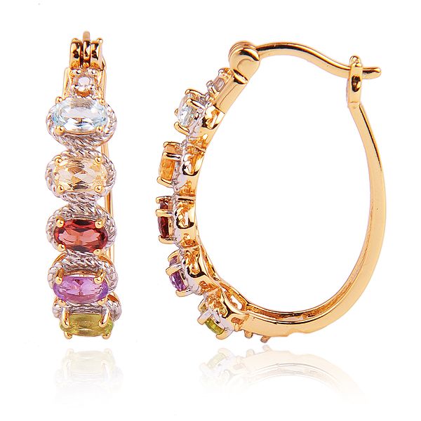 18k Gold Over Sterling Silver Multi-stone Hoop Earrings S2A7K9930K