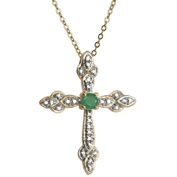 18k Gold Over Sterling Silver Emerald & Diamond Accent Cross Pendant S3A5M220FW