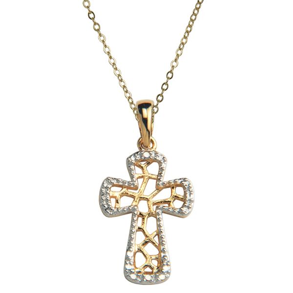 18k Gold Over Sterling Silver & Diamond Accent Cross Pendant S3ABF735FW