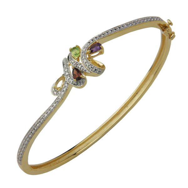 18k Gold Over Sterling Silver Multi Stone And Diamond Accent Bangle V195609701