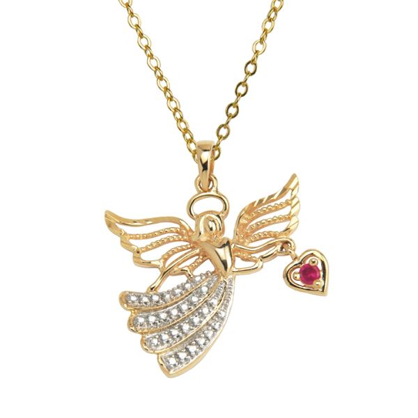 18k Gold Over Sterling Silver With Lab Created Ruby And Diamond 33A6LW01FW