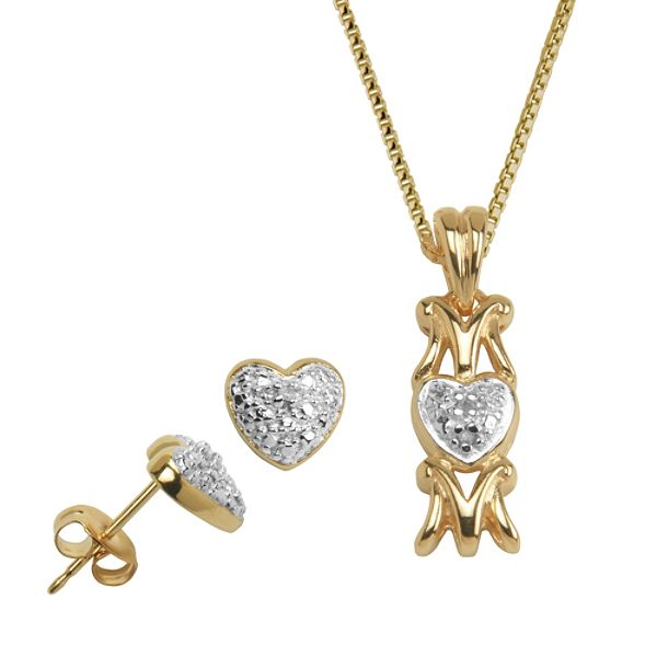 18kt Gold Over Sterling Silver "mom" Pendant And Heart Earrings 3945823500