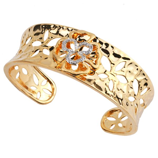 18k Gold Over Sterling Silver Diamond Accent Flower 7.25" Bangle S1983535W1