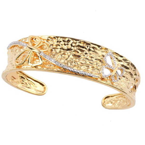18k Gold Over Sterling Silver Diamond Accent Butterfly 7.25" Bangle S1983635W1