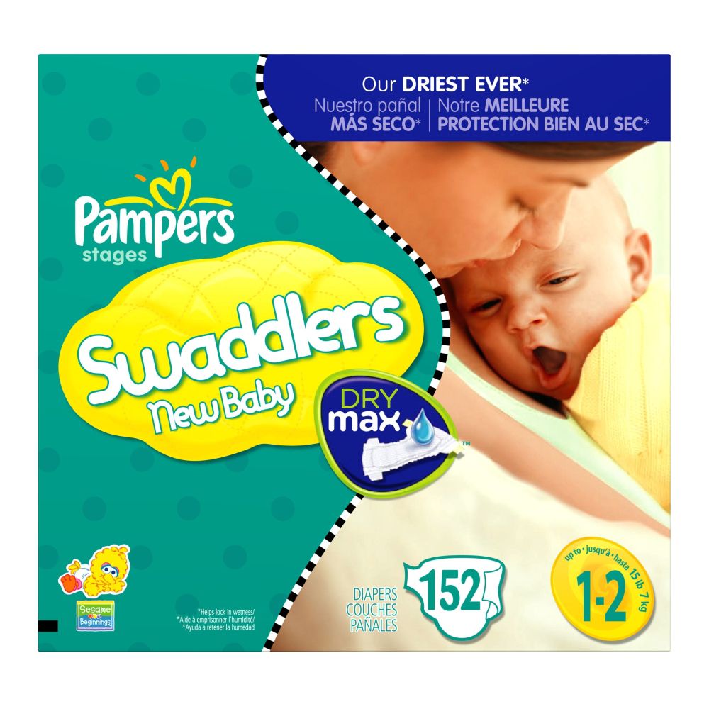 Pampers Dry Max Swaddlers New Baby Diapers, Size 1-2 - 152 Count