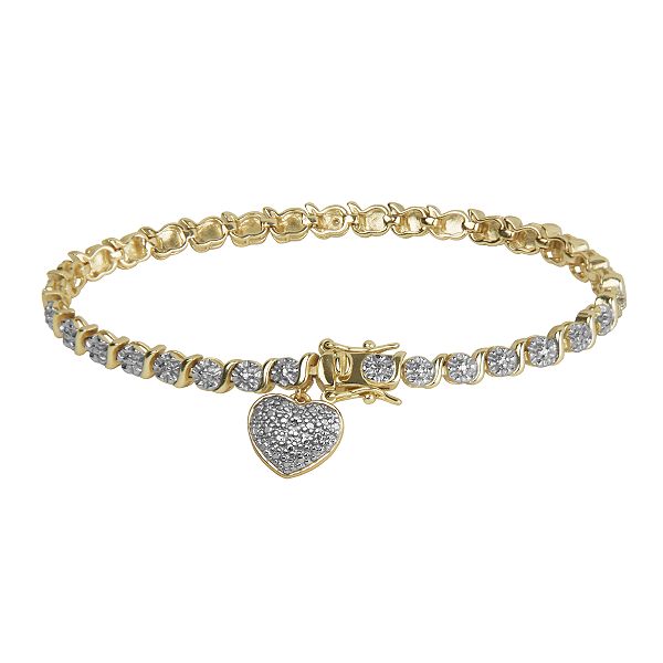 18k Gold Over Sterling Silver Diamond Accent Heart Charm Bracelet 3140549701
