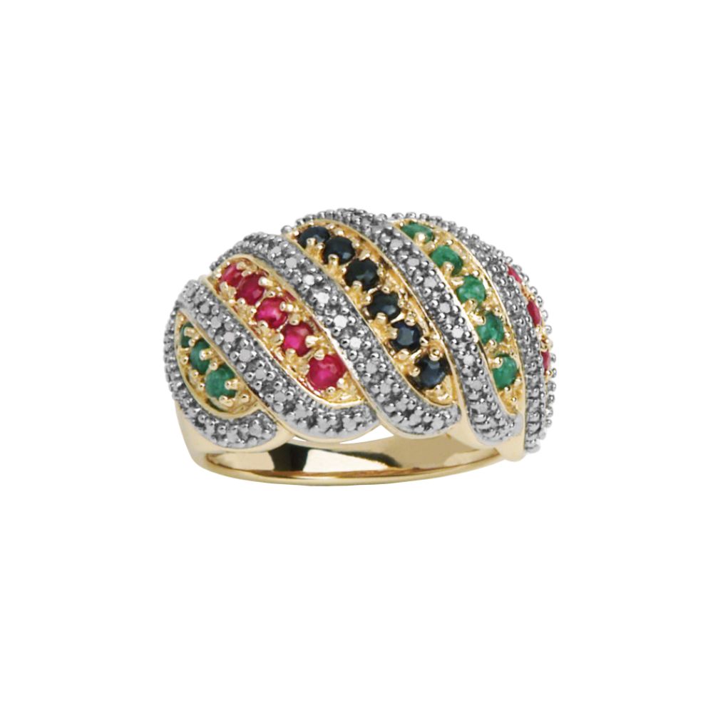 Multi-Stone & Diamond Accent Ring in 18kt Gold over Sterling Silver