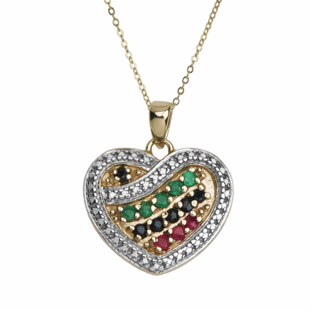 18K Gold Over Sterling Silver Multi-stone Diamond Accent Heart Pendant