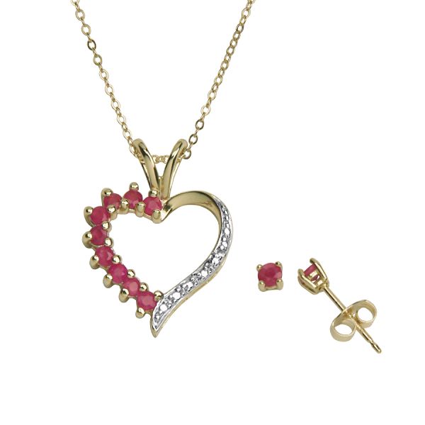 18k Gold Over Sterling Silver Genuine Ruby Diamond Pendant/earrings S9A3151800