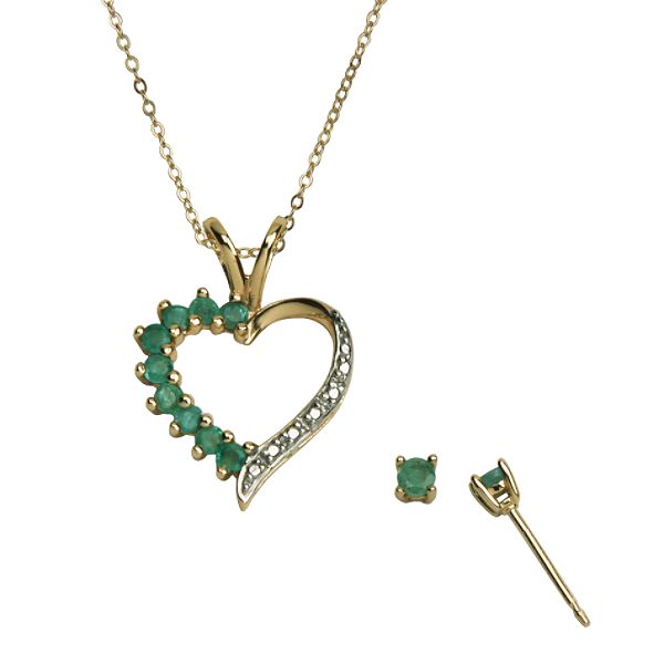 18k Gold Over Sterling Silver Genuine Emerald Diamond S9A3152000
