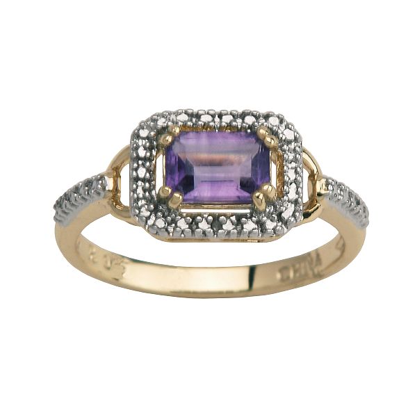18k Gold Over Sterling Silver Genuine Amethyst Diamond Accent Ring V4A6ZX95AG