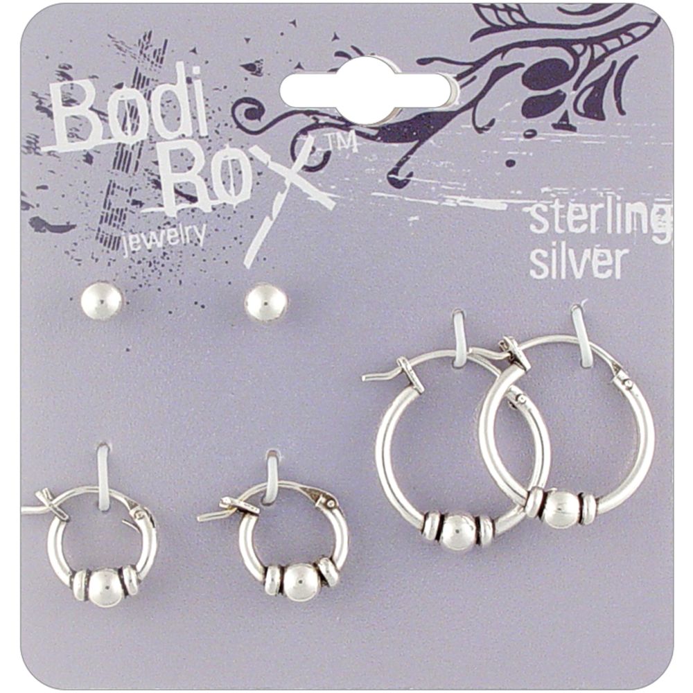 Bodi Rox Sterling Silver Ball Hoop Trio