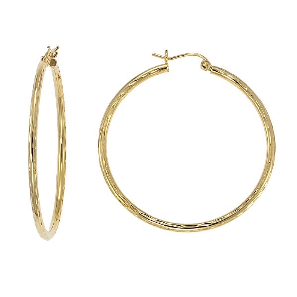24kt Gold Over Sterling Silver Diamond Cut Hoop Earrings 81618