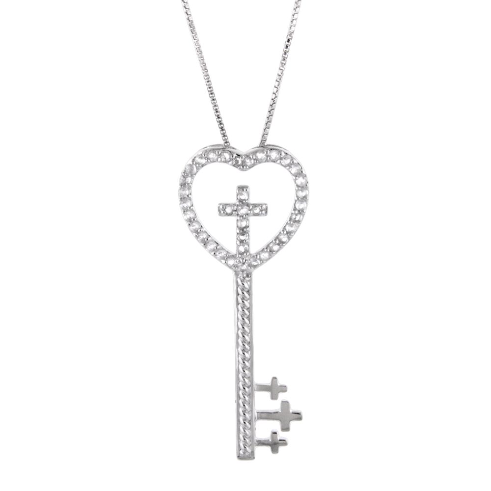 Sterling Silver Heart and Cross Key Pendant with White Sapphire at Sears.com