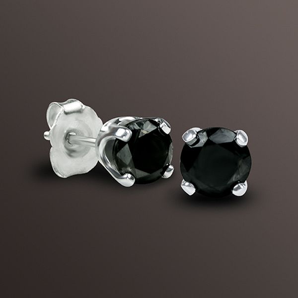 1/5 Cttw Round Black Diamond Stud Earrings In 10k White Gold