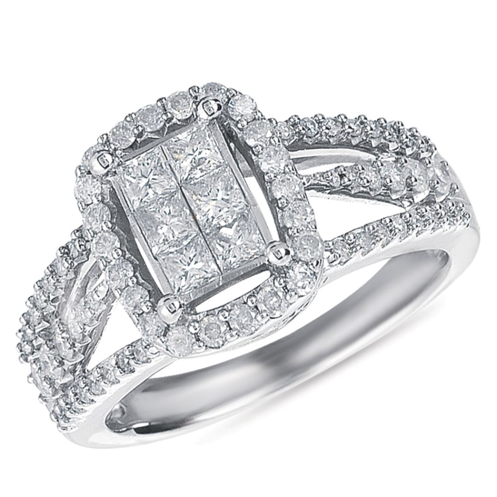 Today Tomorrow Together 10KW 1 cttw Emerald Shaped Diamond Multi Stone Bridal Ring