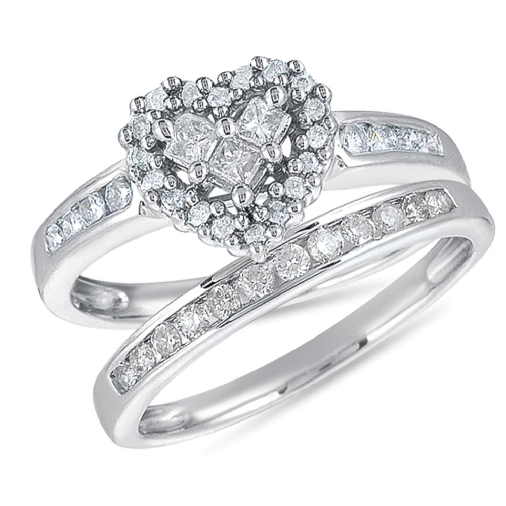 Today Tomorrow Together 10KW 1/2 cttw Diamond 3 Stone Heart Bridal Set