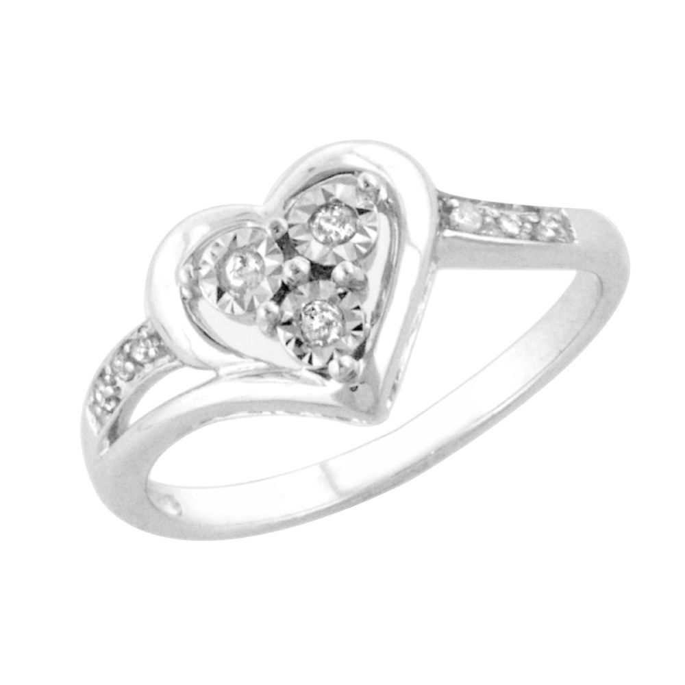 10KT White Gold Diamond Accent 3 Stone Heart Ring